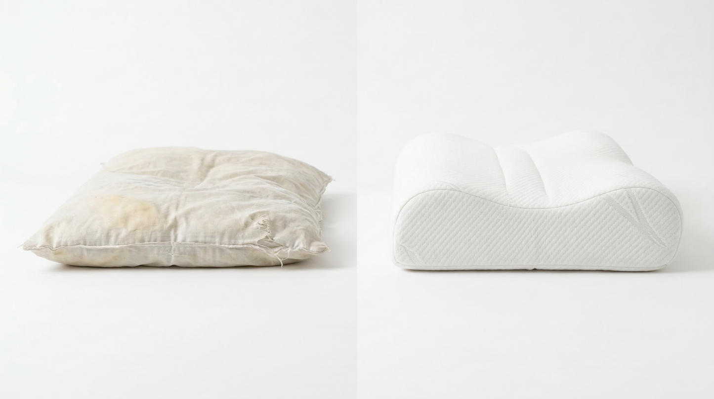 Flat pillow vs Walo Halo Ergo contoured — shape comparison