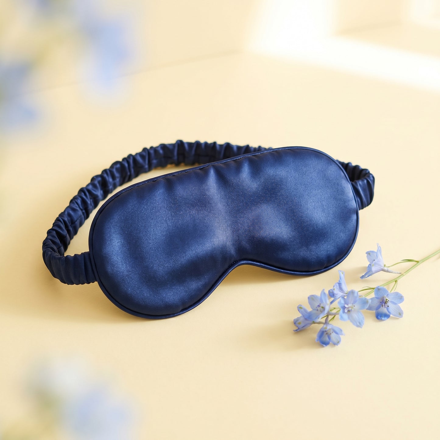 Walo Halo Silk Sleep Mask — navy silk product shot with flowers