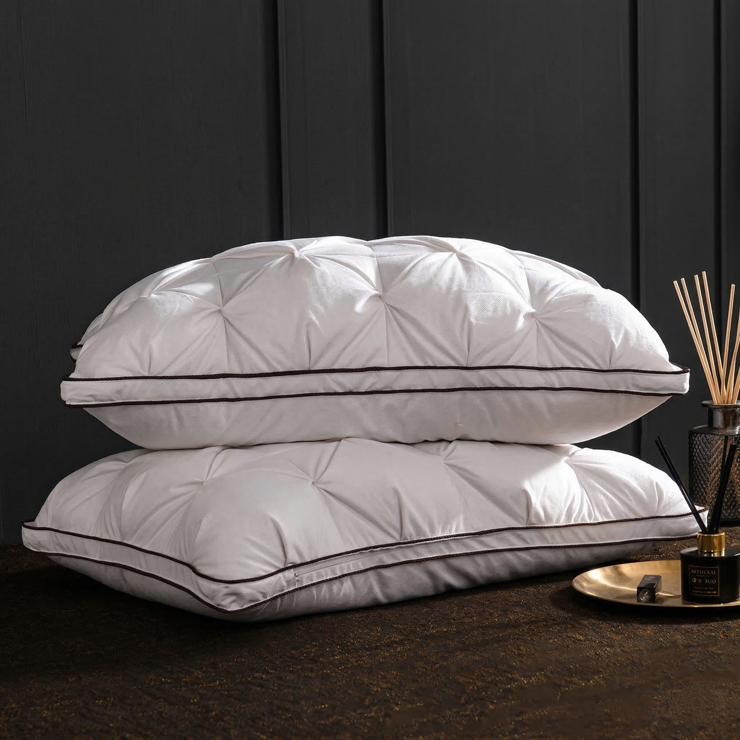 Sleep Pillow – premium stacked pillows, dark background