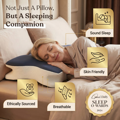 Woman sleeping comfortably on Walo Halo Ergo - sound sleep, skin friendly, breathable, ethically sourced - 2024 Sleep O-Wards winner